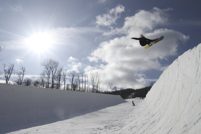  Okemo Mountain Resort’s Amp Energy Superpipe made its season debut on Saturday, Jan. 18, as the first halfpipe to open in the East. 
